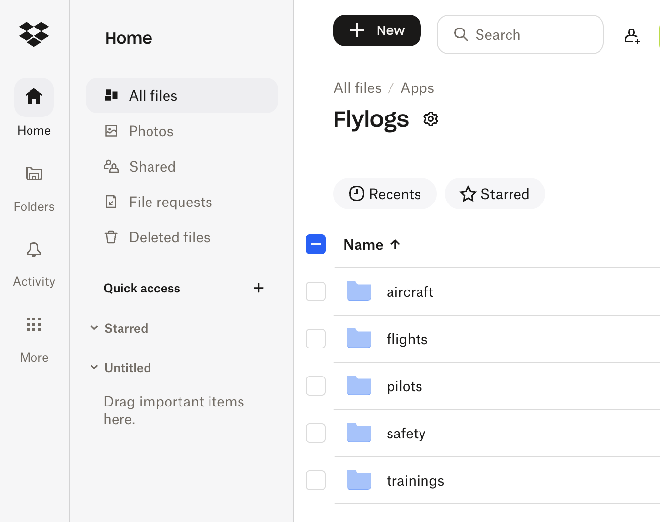 Flylogs CSV exports in Dropbox