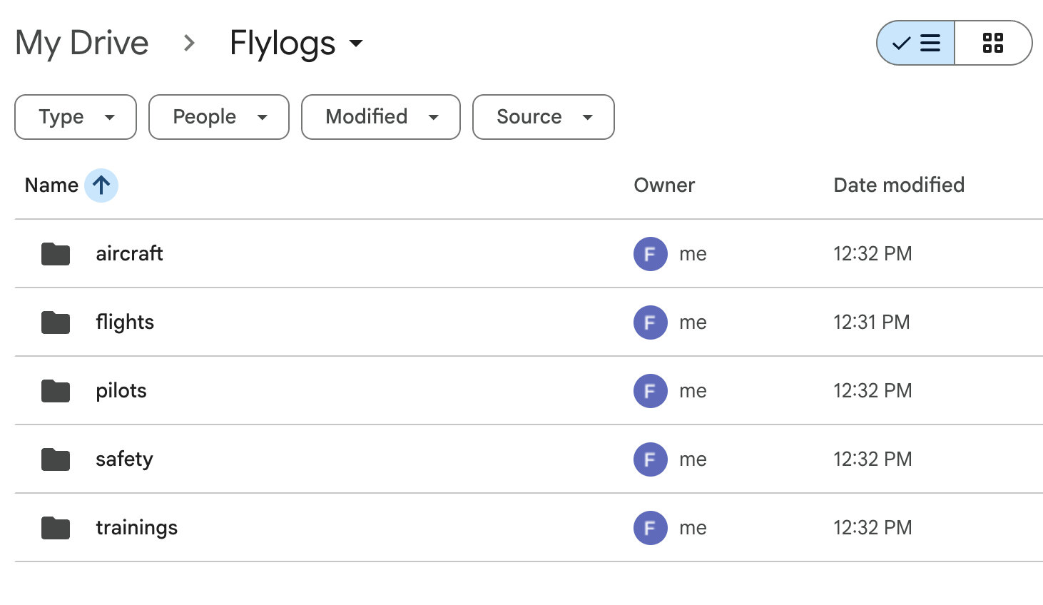 Flylogs CSV exports in Google Drive