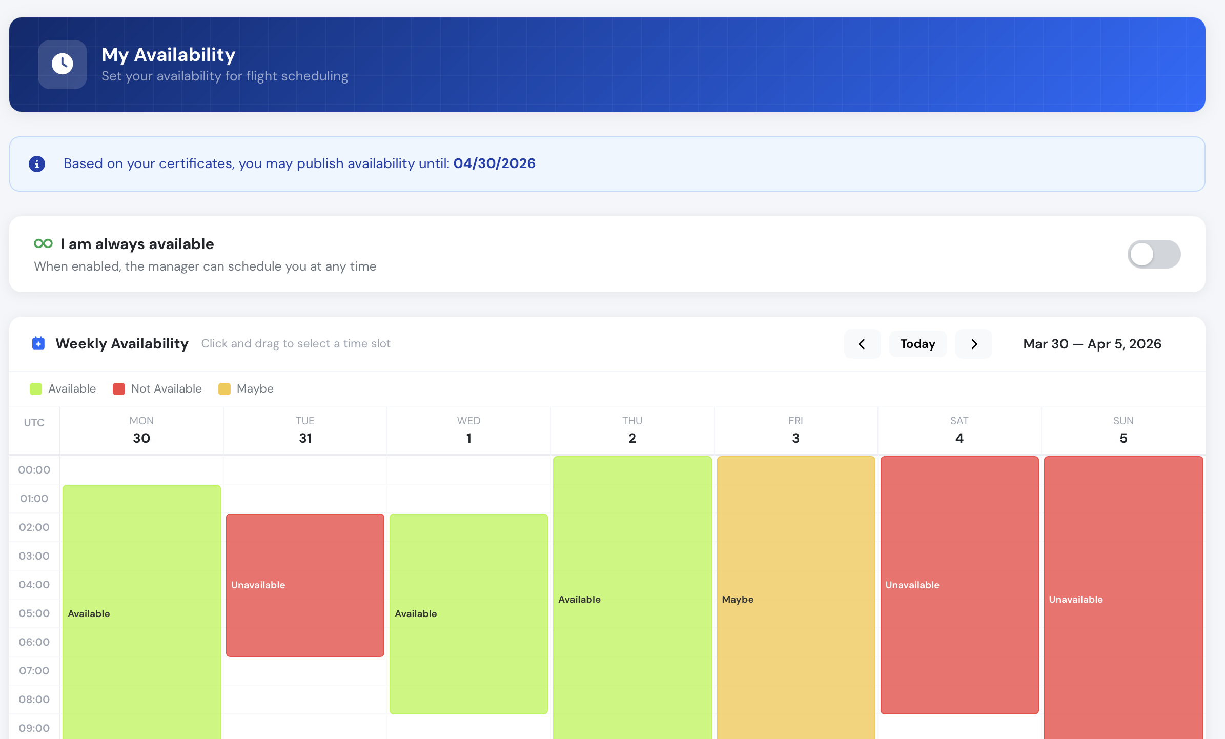 Member self-booking and aircraft availability in Flylogs